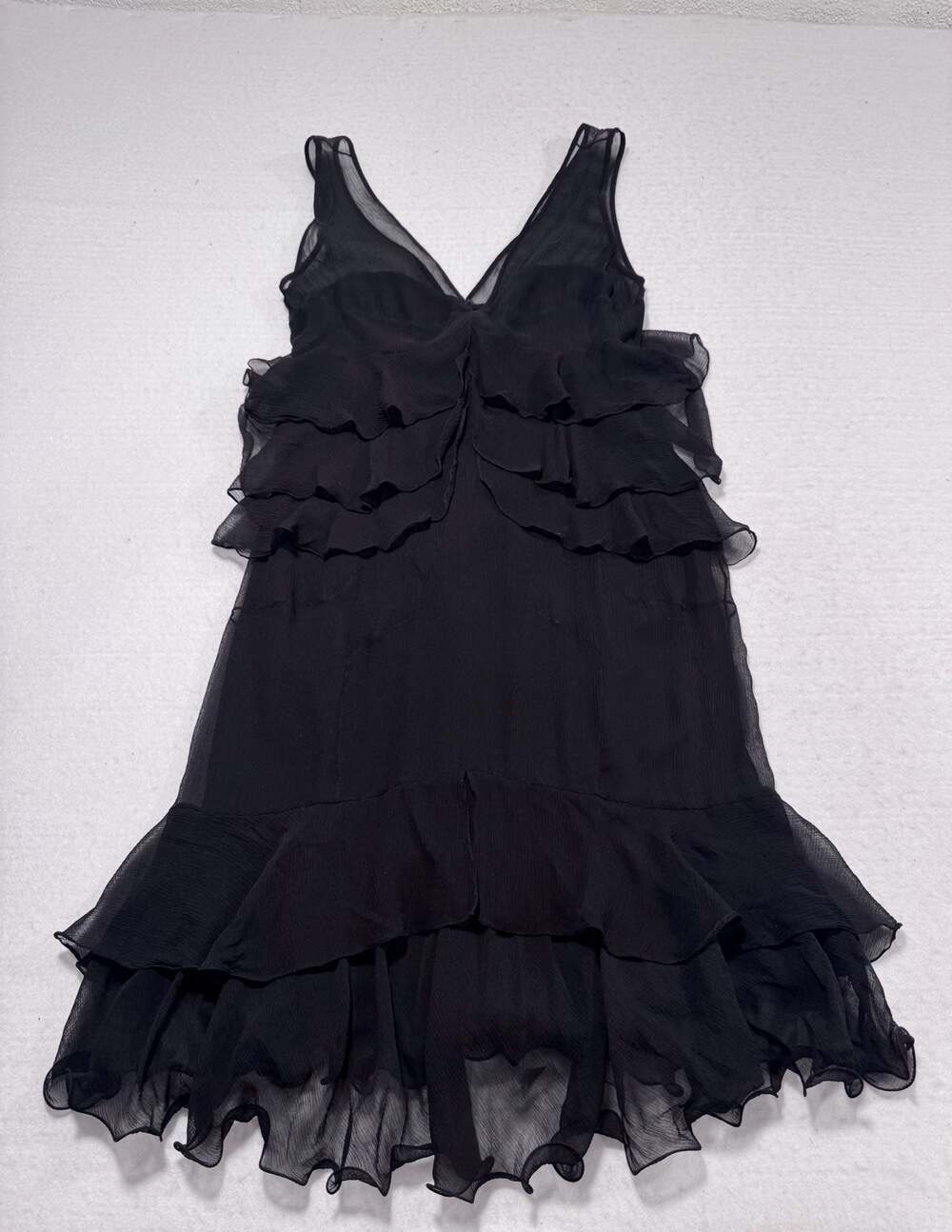 Richard Chai Black Chiffon Ruffle V-Neck Sleeveless Dress Size 4
